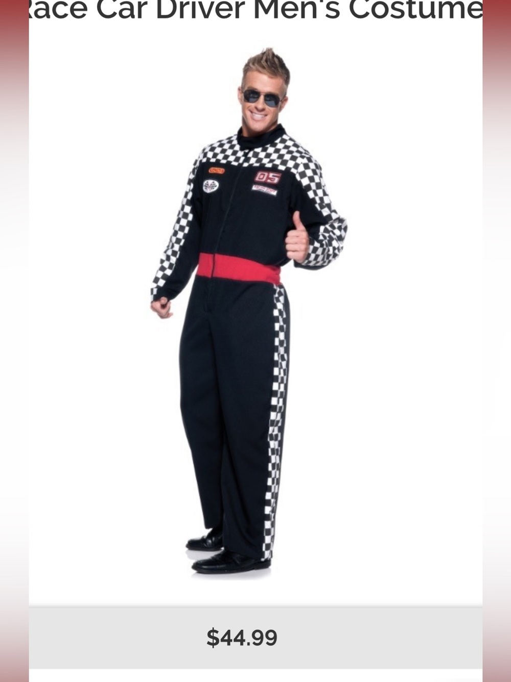 Men's Black Race Car Suit Costume “Speed Demon” made by Underwraps